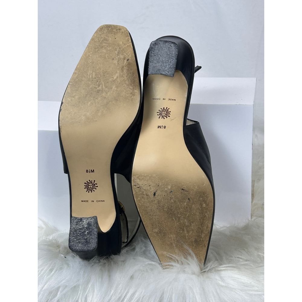 Westies Black Leather Horsebit Slingback Heels Square Toe Lizard Embossed 8.5M - Picture 4 of 5